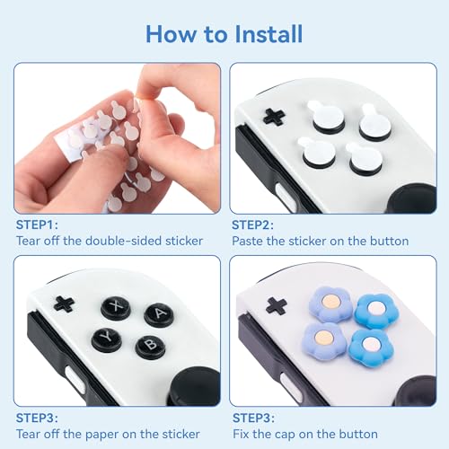 Image of GeekShare Cross D-Pad Button Caps Thumb Grips Set,Silicone ABXY Key Buttons Sticker Compatible with Switch /OLED Joy Con (Blue & Purple)