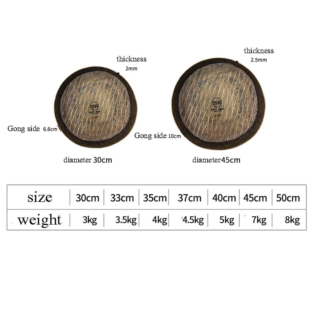 gong tibetano gong tibetano grande Gong con mazoPlatillo gong de mano de latón de 30 cm, instrumento de viento de latón gong portátil de latón con martillo redondogong(Color:35cm,Size:)