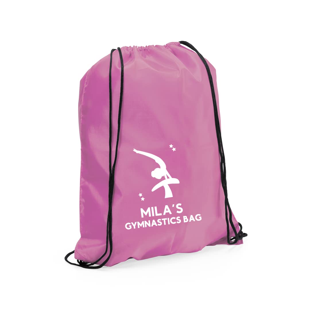 eBuyGB Personalised Gymnastics Ballet Bag, Kids Reusabke Nylon Dance Shoes Drawstrinh Bag for Girls & Boy - 20 Poses to Choose From (Light Pink)