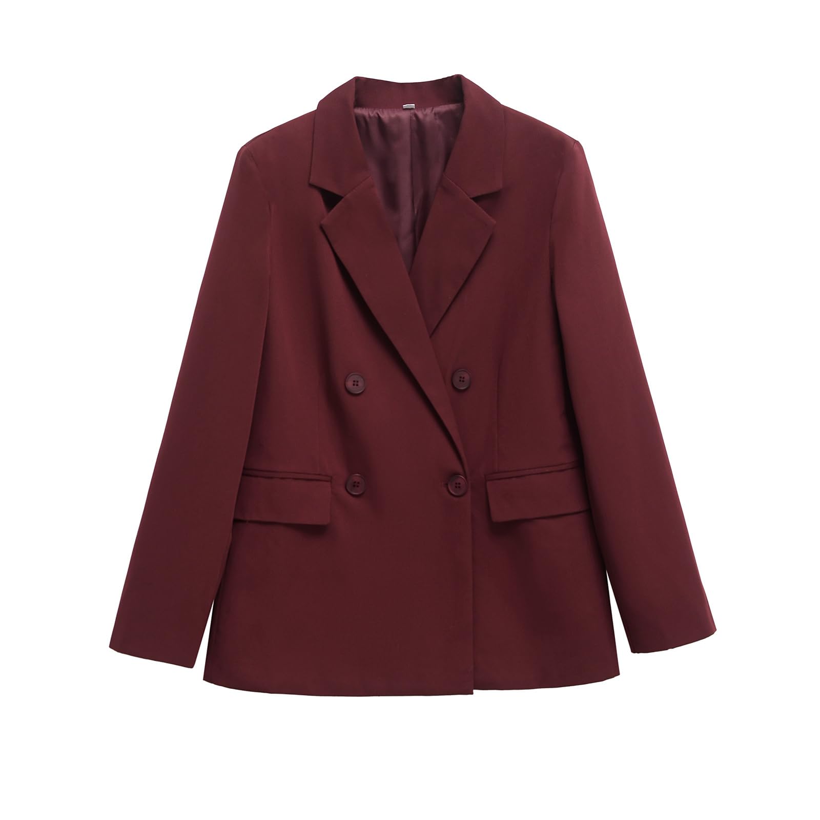 2025 Spring Minimalist and Fashionable Double Breasted Jacket British Vintage Burgundy Casual Suit Blazers Women US Alpha Large