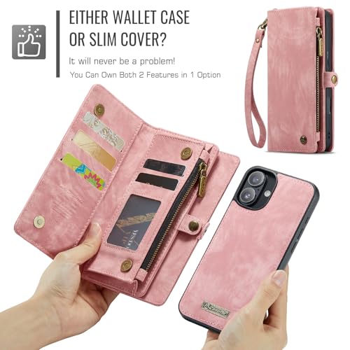 Coque iPhone 16 Plus antichoc portefeuille magnétique avec étui rabat détachable