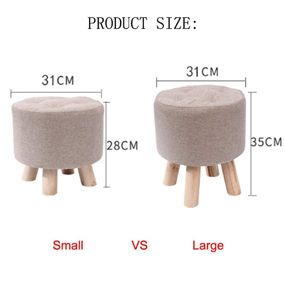 HMTE Pouf in Legno, Sgabello Imbottito Rotondo con poggiapiedi in Lino con 4 Gambe in Legno, Piccolo Sgabello Sedia per Soggiorno Camera da Letto Giardino Nero 31x31x35 cm (Rosa 31x31x28 cm)