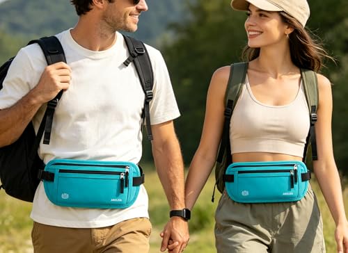 Image of Money Belt - Slim Passport Holder RFID Blocking Travel Wallet Undercover Fanny Packs for Men Women - Blue
