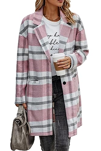 PRETTYGARDEN Women Plaid Shacket Jacket Trendy Fall Casual Button Wool Blend Tartan Trench Coat Winter Clothing with Pockets