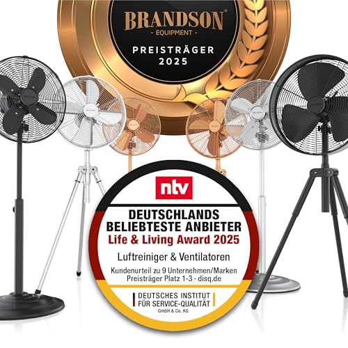 Brandson - Standventilator Edelstahl --mobile Lösung- 3 Geschwindigkeitsstufen- 60 Watt- 45 cm Durchmesser - Silber Edel