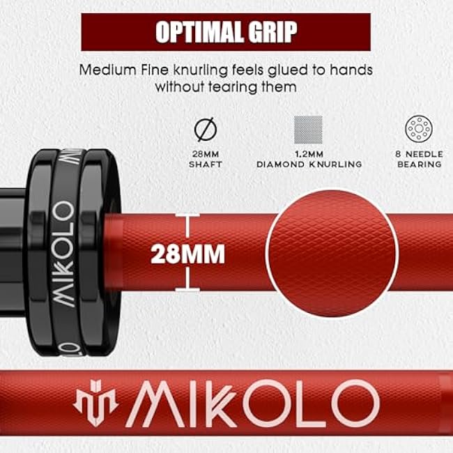 Mikolo 7ft Olympic Barbell, Barbell for Weightlifting and Powerlifting 45lb, Olympic Bar for 1500lbs Capacity, Weight Bar Fit 2¡± Standard Weights