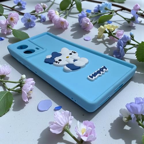 Image of Silicone Back Cover Case for Motorola Edge 50 Fusion /G85 /G96 5G | Cute Fun 3D Happy Kitty Design Silicone Case | Camera Protection Bump | Shockproof Back Cover Case for Moto G85 5G (Sky Blue)