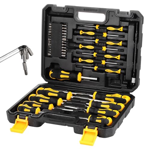 Gueenky 42 Piezas Juego de Destornilladores Magnéticos, Set de Destornilladores de Electricista y Destornillador de Precisión Torx Estrella Planos Phillips, con Punta de Destornillador de