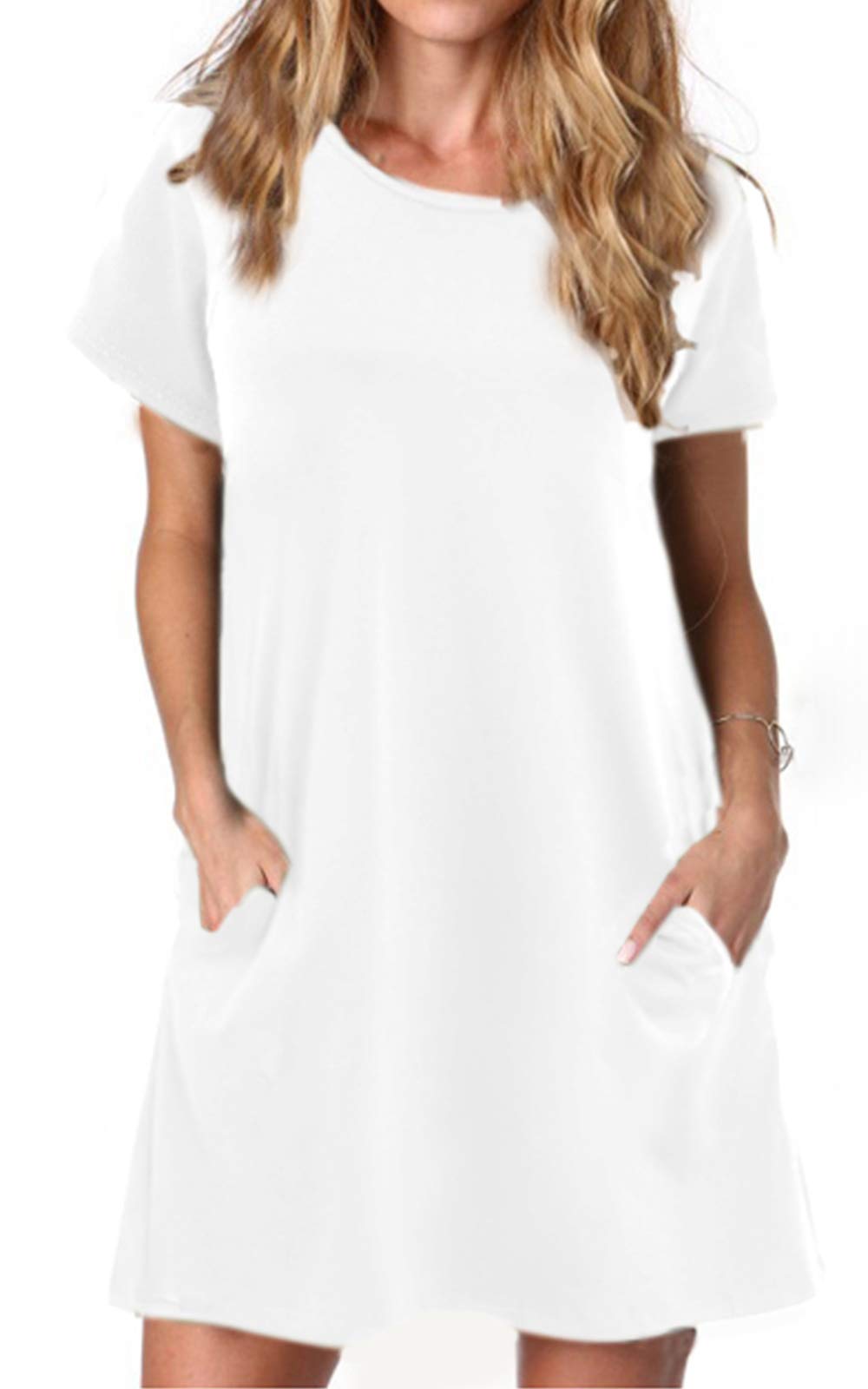 Alaster Women's 2023 Casual Summer T Shirt Dress White Loose Short Sleeve Tunic Dress with Pocket for Women