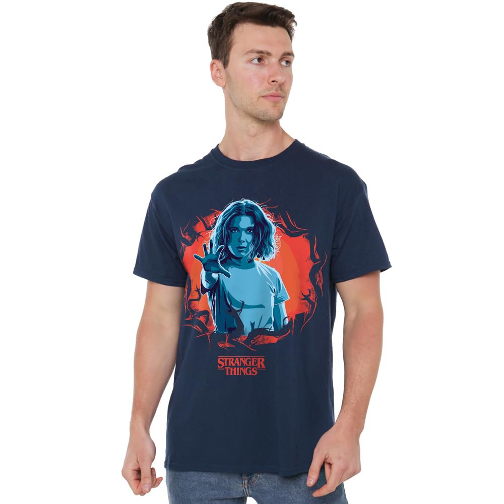 Stranger Things Eleven Reach Out Unisex T Shirt, Navy, Medium