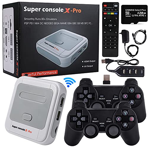 Super Console X Pro Wireless Retro Game Console with TV System, 4K HD HDMI/ AV X-Pro Video TV Game Console Built in 41000+ Games, 50+ Emulator Console & Dual 2.4GHz Controllers Gamepads Gifts for Men