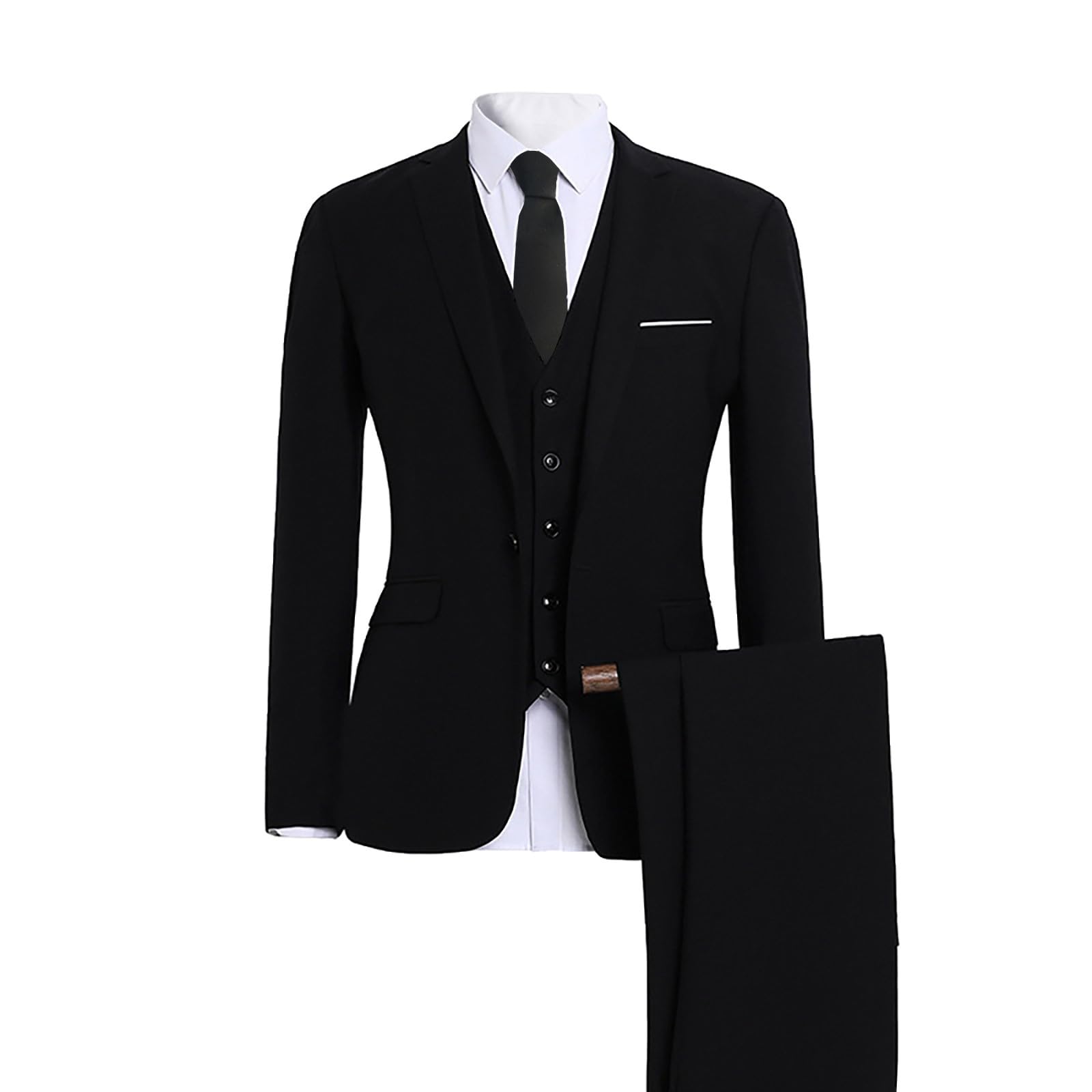 Generic Chalecos Traje Hombre Corbata Elegante, Liso, con un botón, Corte Entallado, Traje de Fiesta con un Solo Pecho, Camisa, Pantalones, Conjunto de Corbata Pajarita Roja Hombre