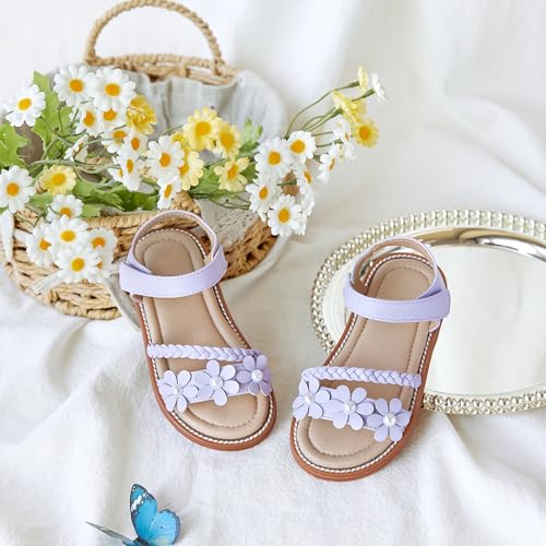 Image of Kolan Toddler Girl Sandals Open Toe Flat Princess Dress Shoes Little Kids