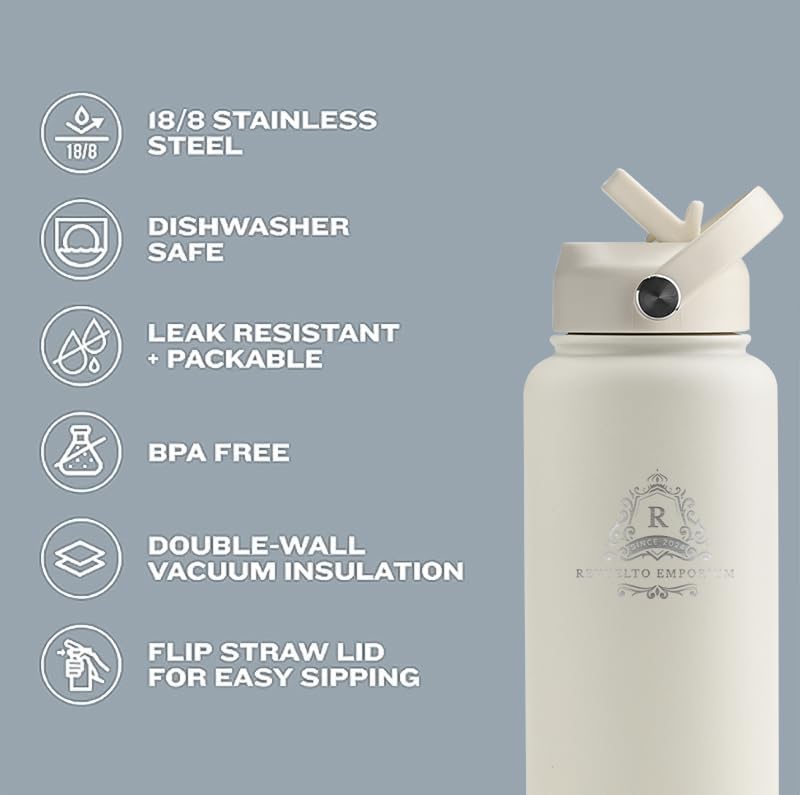 Thermol Insulated Stainless Steel Water Bottle, 32 oz, 3 Lids Set, Magnetic Phone Holder Lid, Sweat Proof, Double Wall Layer, Keeps Liquids Cold for 24 Hours & Hot for 12, Multi-Purpose. (White) - Image 2