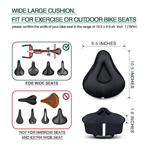 ANZOME Seat Cushion, Wide Gel Bike Seat Cover & Extra Soft Gel Bike Seat Cushion for Women Men Everyone, Fits Spin, Stationary, Cruiser Bikes, Indoor Cycling(Waterproof Case Included)
