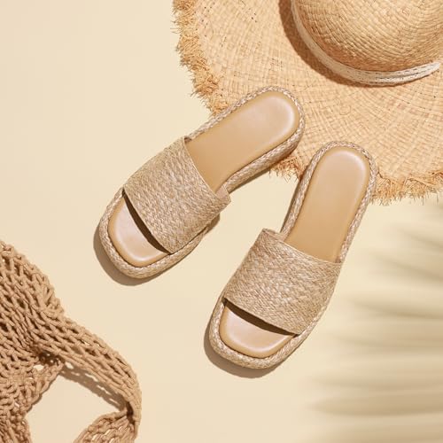 Image of EQAUDES Platform Sandals Women Slip on Espadrille Wedges Slides Bohemia Sandals Flatform Open Toe Beach Sandals