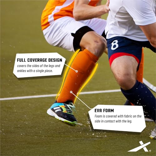 Image of Vector X Knockout Field Hockey Shin Guard with PPCP Shell | Double 360 Velcro Straps | Practice and Training | Air Mesh Cushioning | for Kids Youth Adults