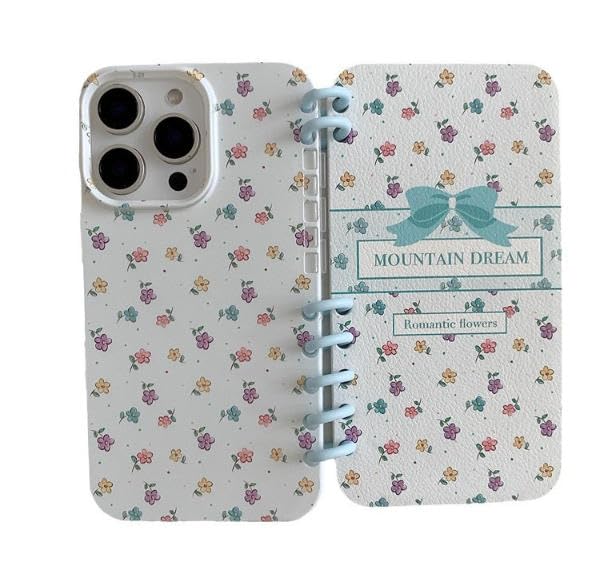 Composition Notebook Phone Case,Loose-Leaf Notebook Phone Case for iPhone 16 Pro Max, 16/15/14/13 Series with Stand,Note Book Vintage Floral Pattern Design Protective Cover (#01,14)
