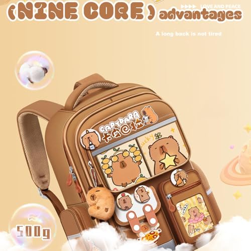 Cute Capybara Backpack School Bag with Stationery Set, Funny Going Out Cartoon Laptop Travel Casual Bag with Reflective Strips, Capybara Animal School Supplies for Boys Girls4
