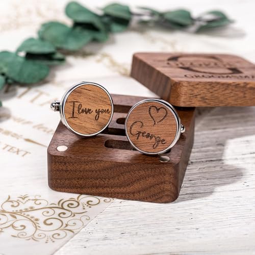 Mancuernillas personalizadas inicial hombre acero y madera miniatura 6