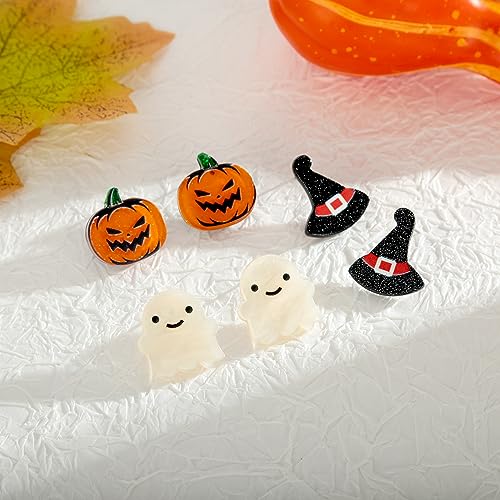 WOWORAMA Halloween Earrings Cute Pumpkin Earrings for Women Fun Crystal Pumpkin Stud Earrings Funny Smiling Face Pumpkin Drop Earrings Halloween Earrings Jewelry