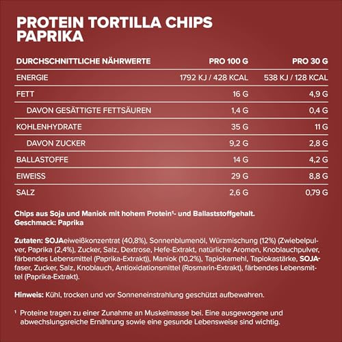 IronMaxx Protein Tortilla Chips – Paprika 60g | Knusprige Eiweißchips aus Soja & Maniok | High Protein Snack | Low Carb, ballaststoffreich & glutenfrei | Ideal für Fitness & Diät