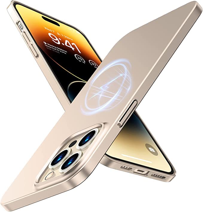 TORRAS Magnetic Slim Fit for iPhone 14 Pro Case Gold, [Ultra Thin] [24W Strong Magnetic] [Bare iPhone Grip] Anti-Scratch Compatible with MagSafe Cover Phone Case for iPhone 14 Pro, Gold