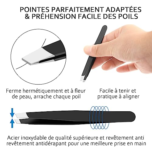 Econtal Pince à Épiler pour Sourcils Professionnelle Oblique avec Étui, Epilation Poil Fin Incarnés, Poils du Visage Moustache, Femme et Homme – vue 5