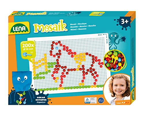 Lena 35628 - Mosaik Steckspiel Set, Steckmosaik mit 200 Stecker, Mosaikstecker...