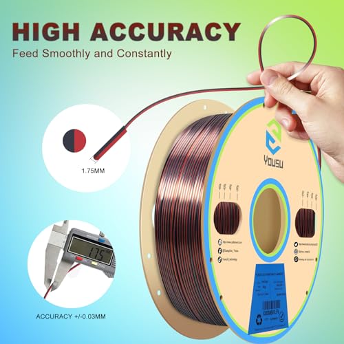 Image of YOUSU Silk Dual Color PLA Filament, Coextrusion Filament, Multicolor 3D Printer Filament 1kg, Compatible with Most of 3D Printer, Silk Silver Copper Color Change Filament.