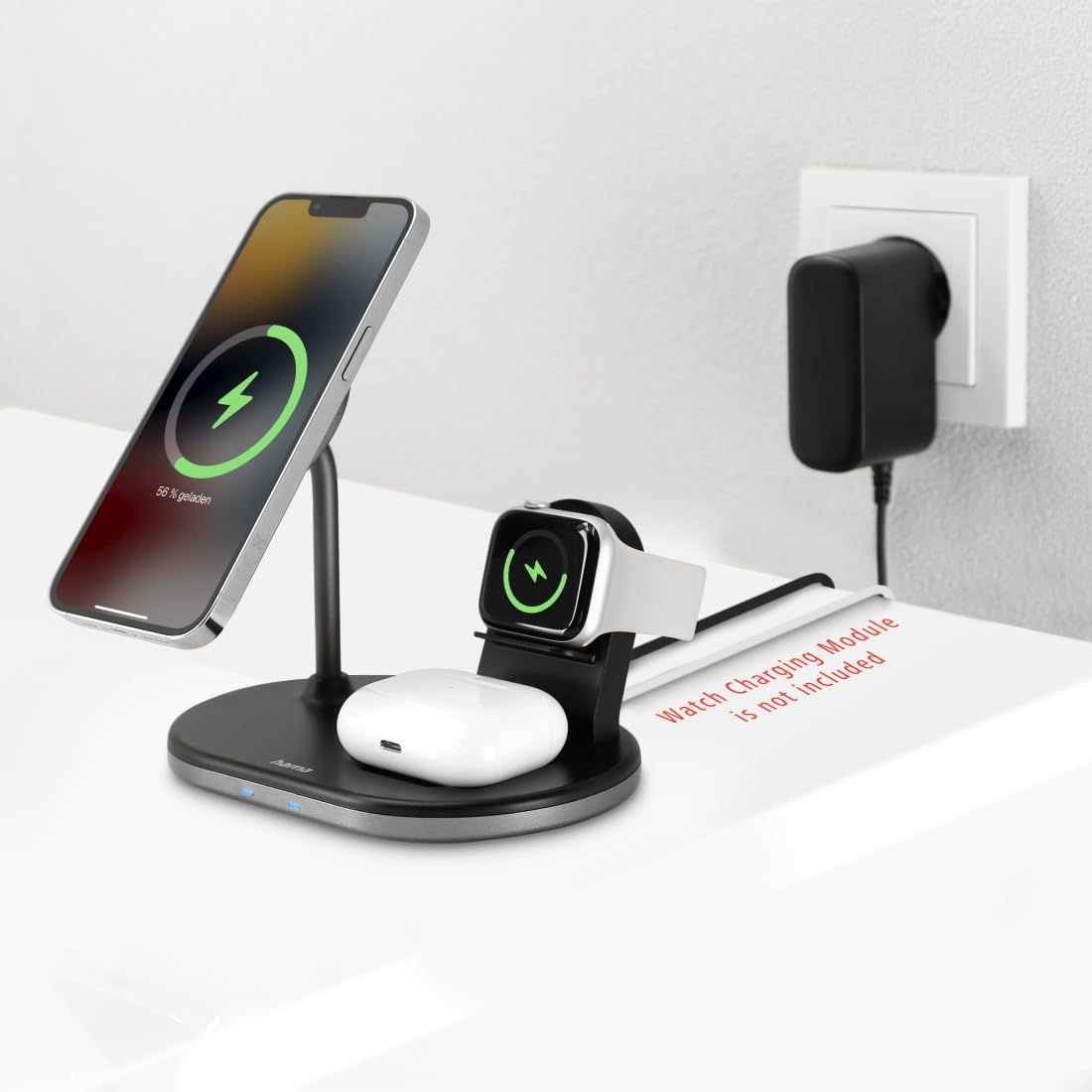 Hama MagCharge - Caricatore wireless per Apple iPhone, Apple AirPod, Apple Watch (stazione di ricarica induttiva con Quick Charge 15 W, ricarica wireless magnetica per Apple MagSafe e Hama MagLine)