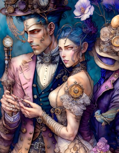 Tableau Steampunk vintage couple affiche sur toile de coton premium 50 x 70 cm