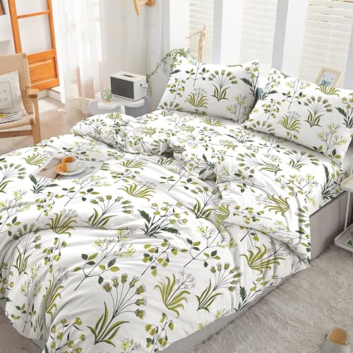 Cotton Comfort Bedding 3PCS Double Duvet Cover Set, 100% Egyptian Cotton, 400 Thread Count, Floral Printed Double Bedding Set with Pillowcase