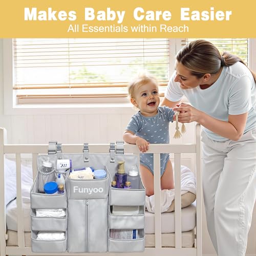 Image of Baby Hanging Diaper Organizer for Changing Table and Crib - Holds 70+ Diapers & Essentials, Heavy Duty Stacker Storage for Playard, 22.4 inch L x 18.1 inch W x 5.9 inch H