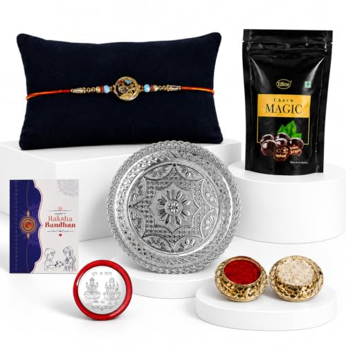 Image of DeoDap Diamond Beads Rakhi Set of 5 for Brother with 32 g Chocolate - Multi-Colour Raksha Bandhan Gift Combo