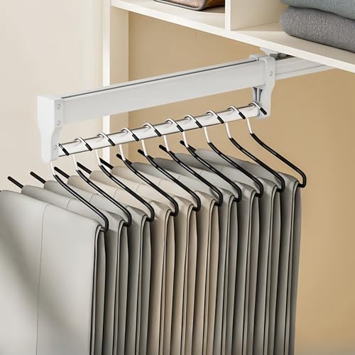ANXJLEO Pull Out Clothes Hanger Rail Rack, Trouser Hangers,Pants Rack,Extendable Pants Holder,Space Savers,Stainless Steel for Clothes Hangers Organiser Wardrobe Rail,White,35 cm(350mm), 658533570101