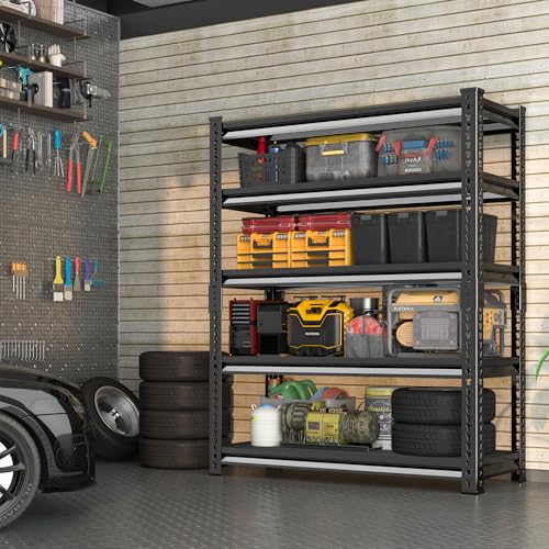 5-Tier Metal Storage Shelves Heavy Duty, 2250LBS Loads Adjustable Garage Shelves, Shelving Units and Storage Racks, Industrial Utility Shelf, 100cm x 45cm x 182cm, Black by Rufokisa - Image 2