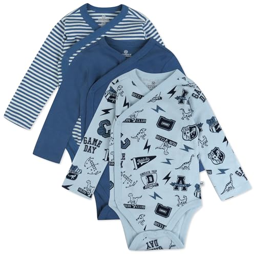 Image of HonestBaby Baby 3-Pack Organic Cotton Long Sleeve Side-snap Kimono Bodysuits