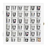 Shot Glass Display Case Wooden Cabinet Rack Holder Wall Mounted White Shadow Box Lockable with UV Protection Acrylic Glass Door Shot Glass Storage Display with Removable Shelves, 16.5'x16.2', 36 Slots
