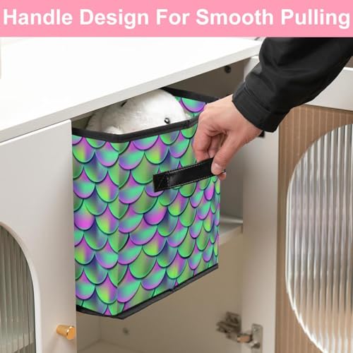 Boîte de rangement cube pliable en tissu vert écailles pour placard