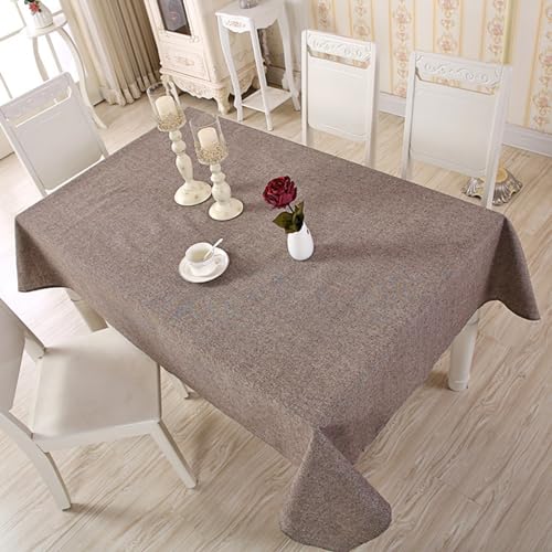 Nappe de table anti tache en coton lin marron 140x220 cm