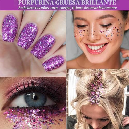 Miniatura 5 de Hemoer 12 Colores Purpurina Gruesa Holográfica, 144g Holographic Chunky Glitter, Brillos Corporales, Glitter Para Resina Epoxi, Cuerpo, Ojos, Rostro, Hacer Manualidades