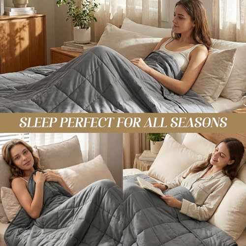 Image of Smart Queen Weighted Blanket for Adults (25 lbs, 78 inchx85 inch, King Size) Breathable Heavy Throw Blanket for 220-280 lbs, Soft Thick Blankets with Cooling Glass Beads, All Season, Machine Washable, Grey