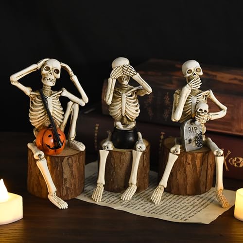 Set de 3 estatuas esqueleto decorativas de resina miniatura 5