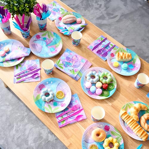 Joyin 16309 145 Pcs Mermaid Birthday Party Supplies With Banner, 24 Serves Mermaid Tableware Set With Plates thumb #6