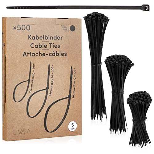 Set de serre-câbles noir: 500 serre-câbles noirs en 3 tailles - Attache câble collier, Cable Management - Serre-cables 100mm, 150mm, 200mm - LIVAIA