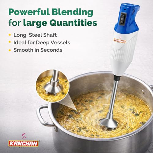 Image of Kanchan Majesty Hand Blender 180W Copper Motor | 3 Stainless Steel Blades for Blending, Whisking & Beating | 2-Speed Control | Low Noise Electric Hand Blender for Kitchen | 2 Year Warranty