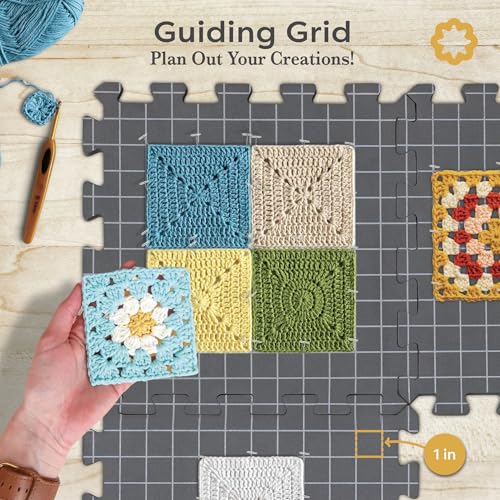 Image of Unordinary Granny Crochet Blocking Board Set - 9 Extra Thick Interlocking Mats with Grid, 150 T-Pins, Felt Storage Bag and Cotton Pouch - Blocking Board for Knitting, Crochet & Other Craft Projects