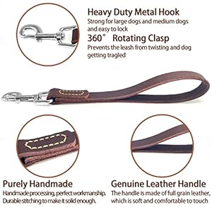   Leather-Short-Dog-Lead-Strong-Traffic-Pet-Lead-with-360o-Heavy-Duty-Metal-Hook-Short-Dog-Leash-for-Big-Large-Medium-Dogs-Training-and-Walking