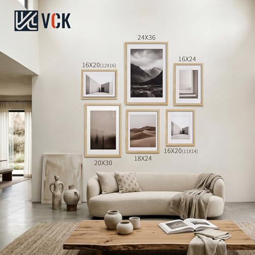 Image of VCK 16x20 Picture Frame 5 Pack, Natural Exclusive Wood, HD Glass, for Print